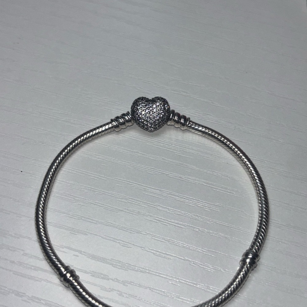 Pandora Silver Pavé Heart Snake Chain Bracelet